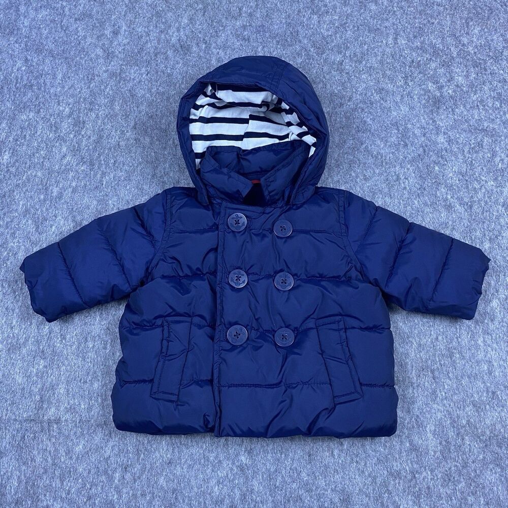 Baby Gap Boys Jacket Puffer Removable Hood Navy Blue Nautical Size 0-6 Months